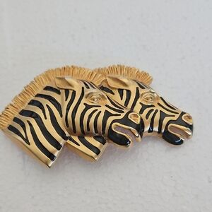 Gold Tone and Black Zebra Belt Buckle
